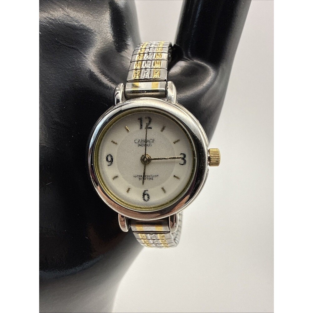 Carriage Ladies Fashion Quartz Watch Round Gold & silver Stretch Band